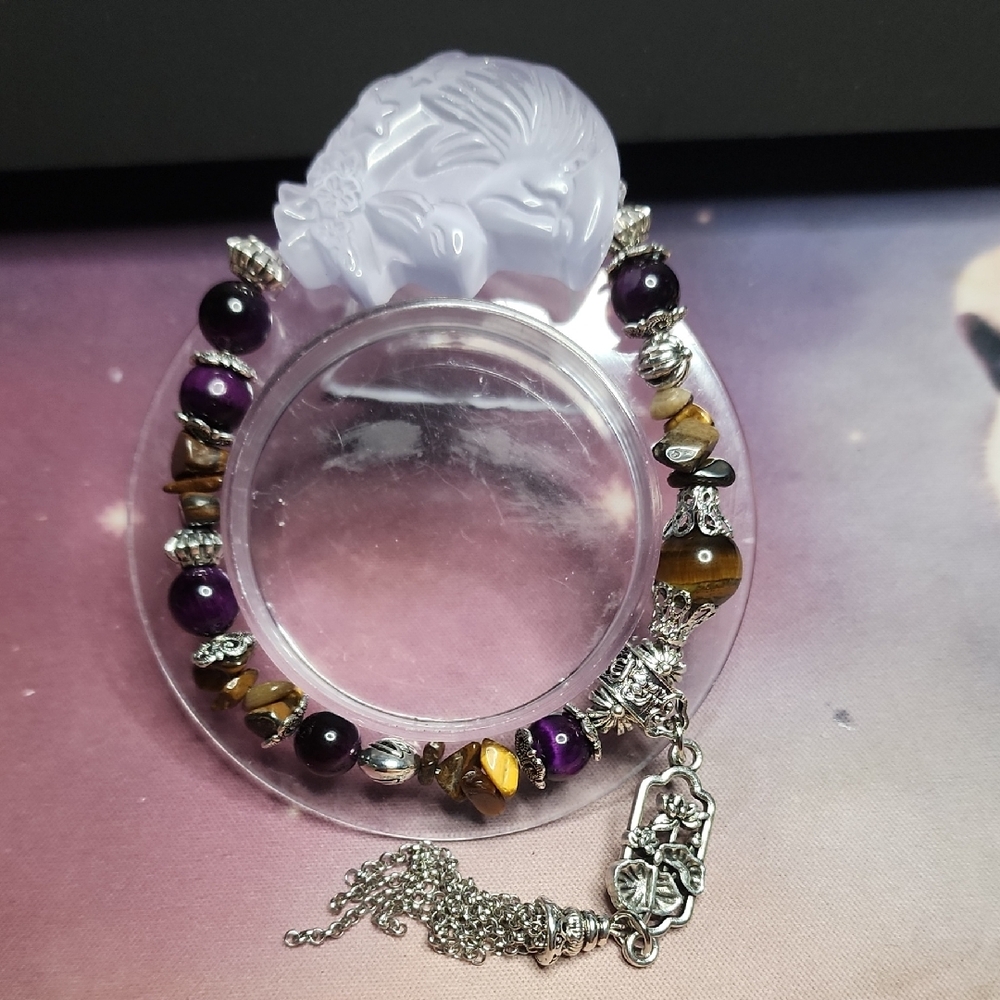 Purple and Silver Beaded Bracelet